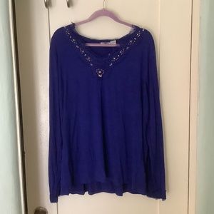 Deep Blue Embellished Women’s Long Sleeved Top, Size XL, NWT